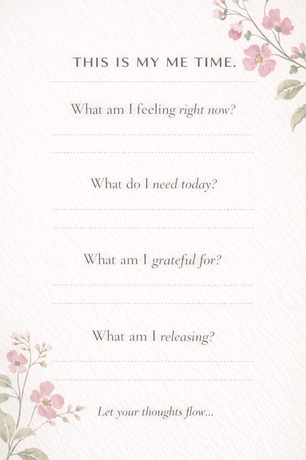 Me Time Reflection Page: Self Care, Mental Reset, Calm Journal (Digital Download)