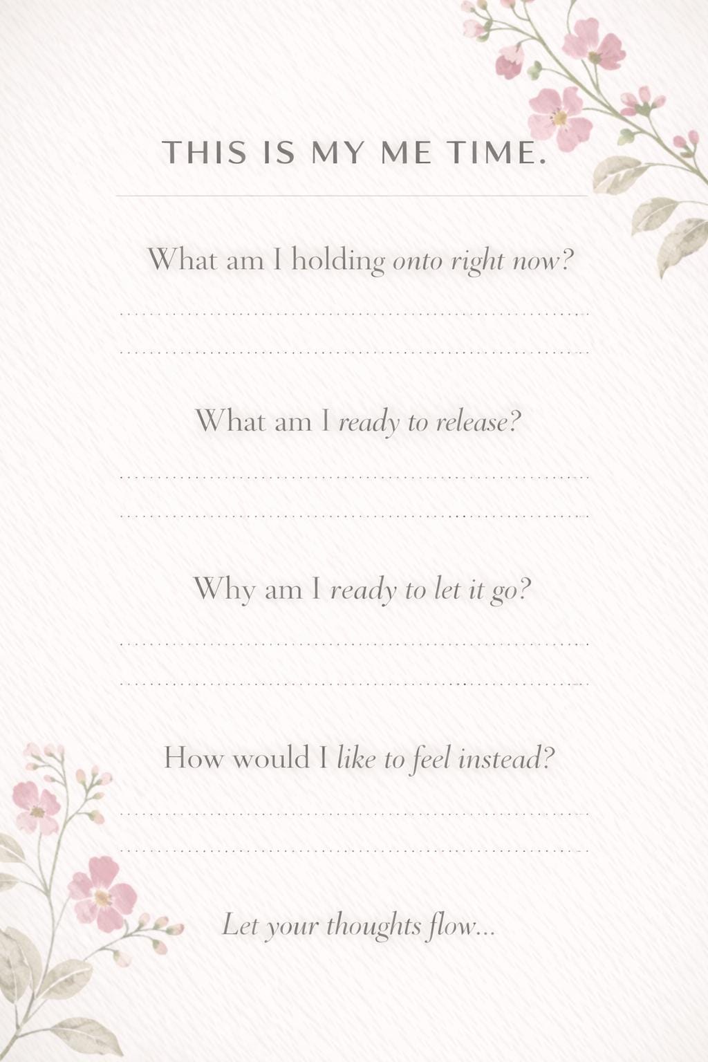 Me Time Letting Go Reflection Page: Self Care, Mental Reset, Calm Journal (Digital Download)