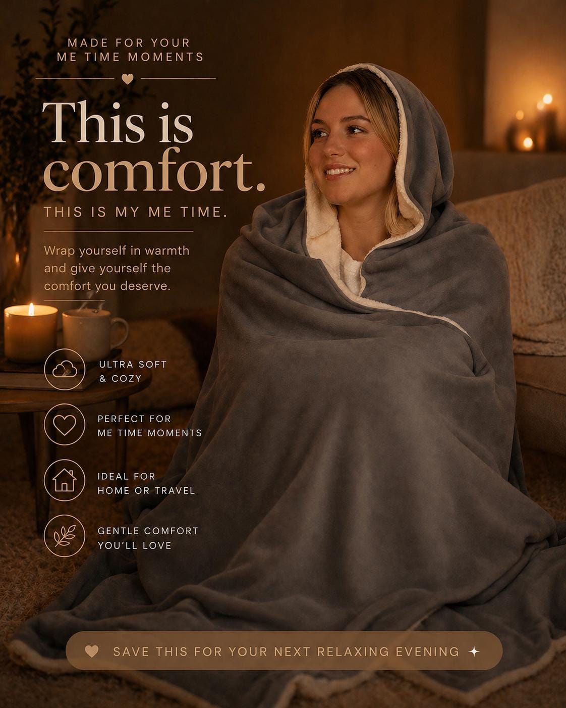 Hooded Blanket | Wearable Sherpa Blanket, Cozy Gift for Women, This Is My Me Time