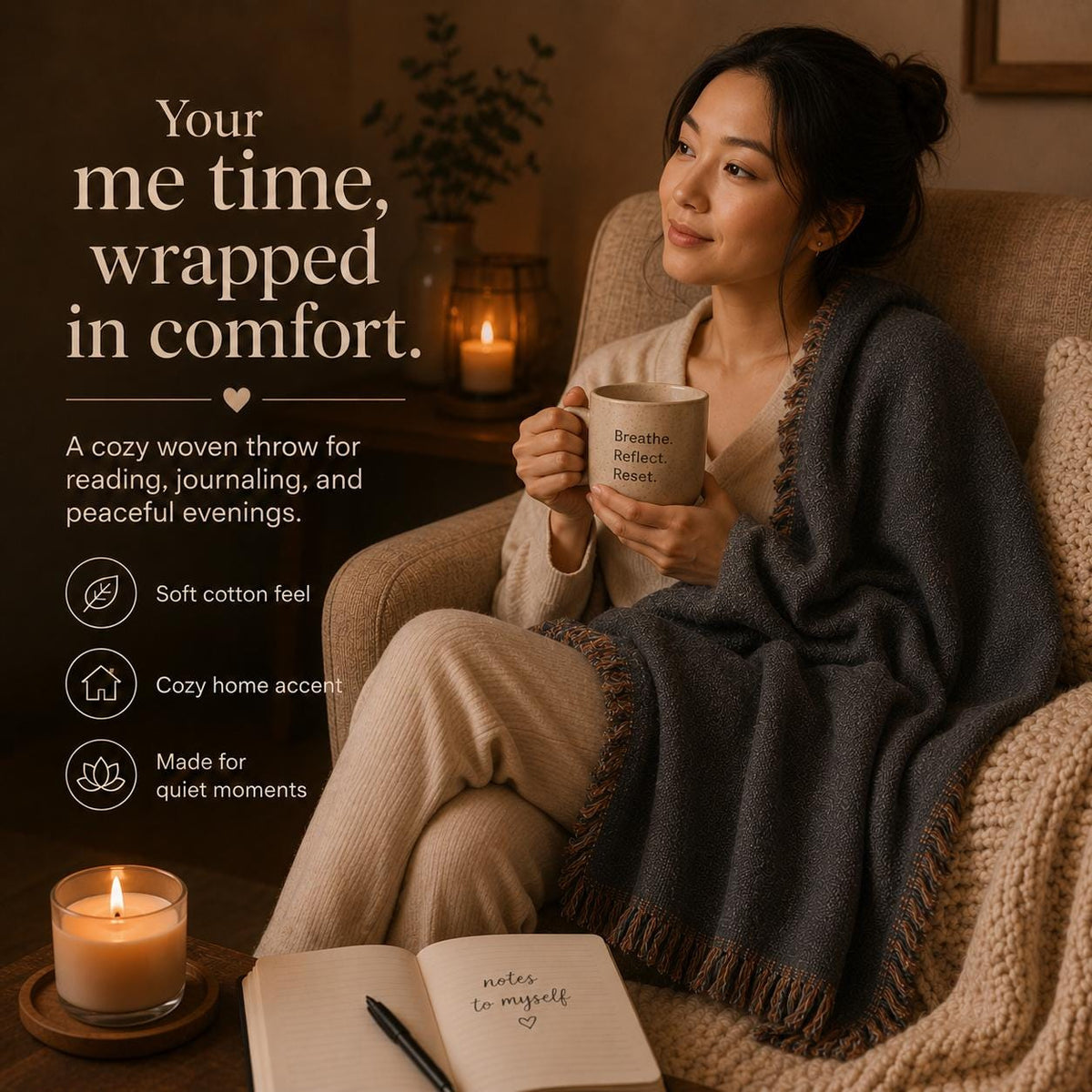 Cozy Dark Gray Woven Throw Blanket | This Is My Me Time Blanket